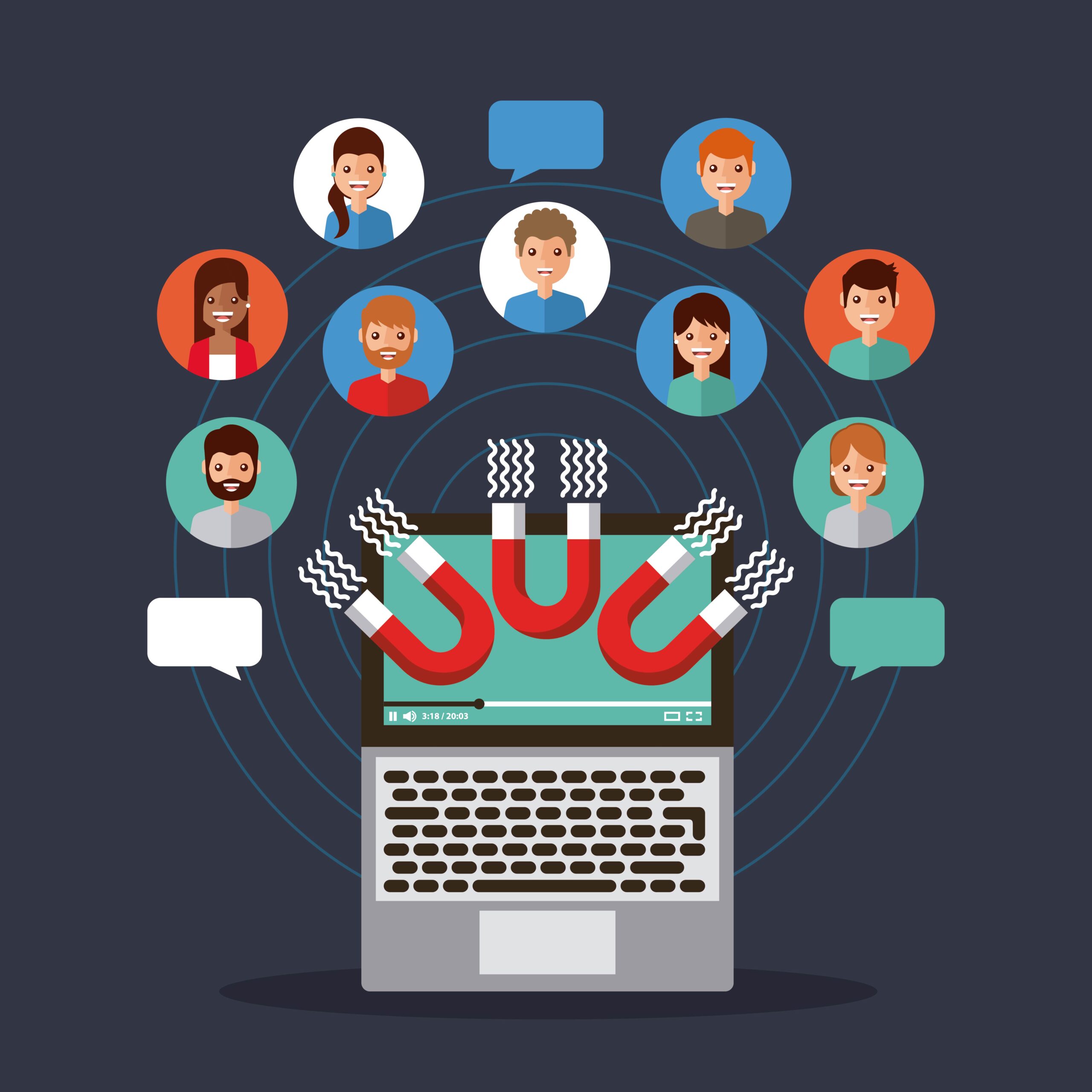 viral content magnetic attraction people communication vector illustration