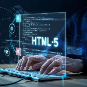persons-hands-typing-keyboard-with-holographic-interface-projecting-html5-coding-elements